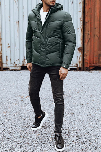 Kurtka męska zimowa z odpinanym kapturem zielona Dstreet TX4832