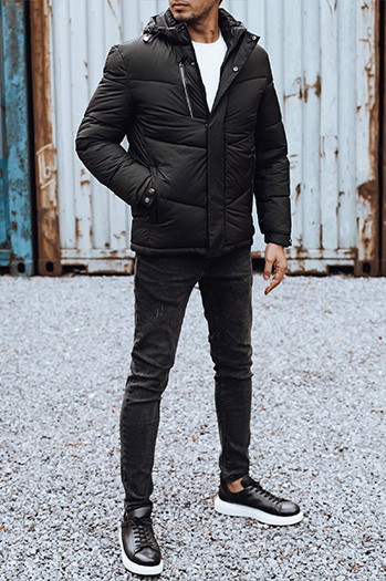 Kurtka męska zimowa z odpinanym kapturem czarna Dstreet TX4833