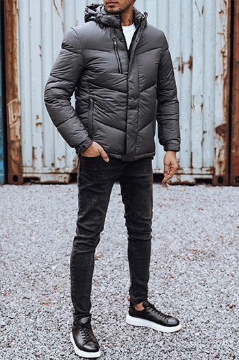 Kurtka męska zimowa z odpinanym kapturem szara Dstreet TX4834