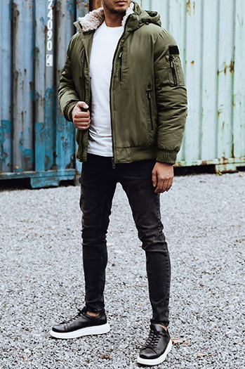 Kurtka męska zimowa z odpinanym kapturem zielona Dstreet TX4836