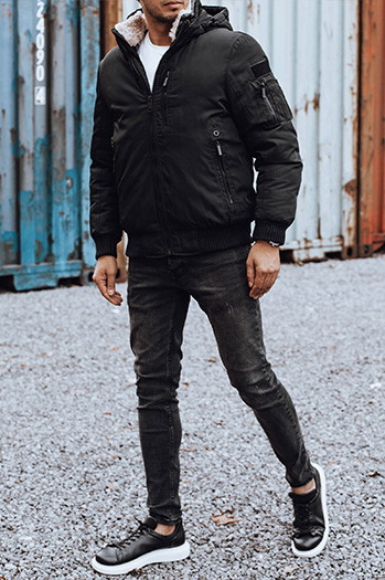 Kurtka męska zimowa z odpinanym kapturem czarna Dstreet TX4837