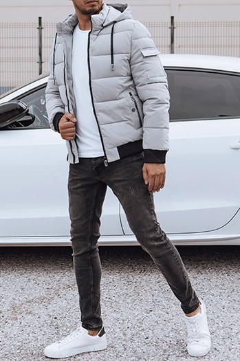 Kurtka zimowa męska pikowana z kapturem szara Dstreet TX4842