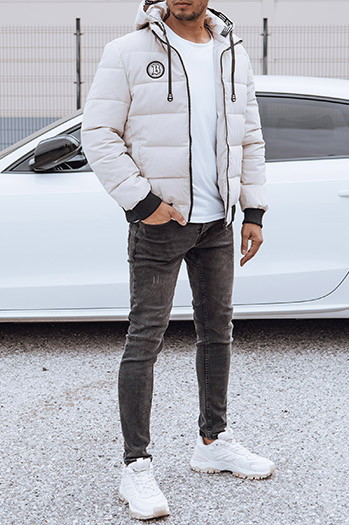 Kurtka zimowa męska pikowana z kapturem biała Dstreet TX4843