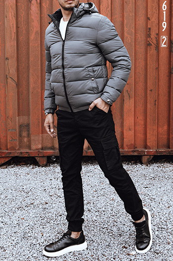 Kurtka zimowa męska pikowana z kapturem szara Dstreet TX4844