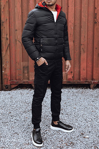 Kurtka zimowa męska pikowana z kapturem czarna Dstreet TX4845