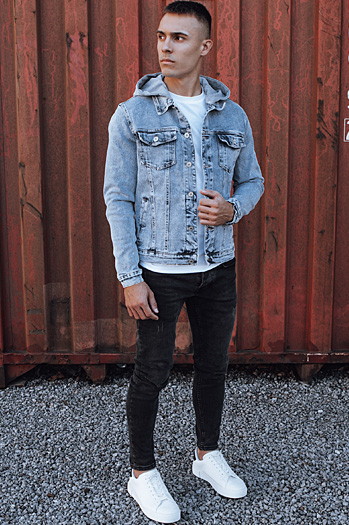 Kurtka męska jeansowa z kapturem niebieska Dstreet TX4850