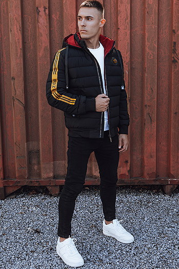 Kurtka zimowa męska pikowana z kapturem czarna Dstreet TX4863