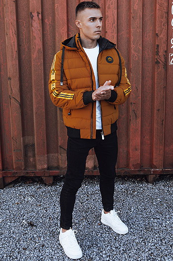 Kurtka zimowa męska pikowana z kapturem kamelowa Dstreet TX4864