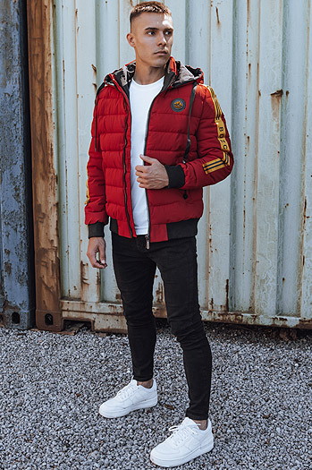 Kurtka zimowa męska pikowana z kapturem bordowa Dstreet TX4866