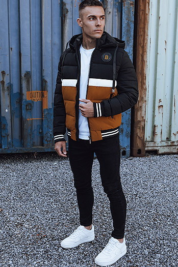 Kurtka zimowa męska pikowana z kapturem czarna Dstreet TX4867