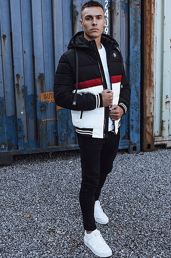 Kurtka zimowa męska pikowana z kapturem czarna Dstreet TX4869