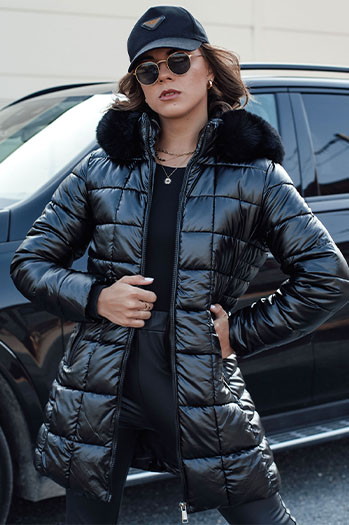 Kurtka damska zimowa pikowana WINTERZIP z kapturem czarna Dstreet TY4565