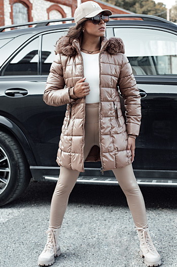 Kurtka damska zimowa pikowana WINTERZIP z kapturem beżowa Dstreet TY4567