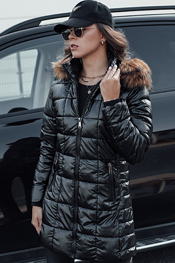 Kurtka damska zimowa pikowana WINTERZIP z kapturem czarna Dstreet TY4568
