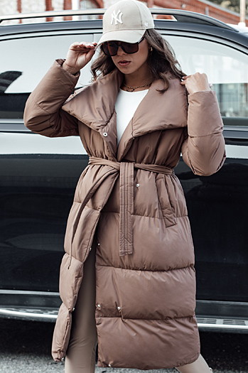 Płaszcz zimowy damski długi pikowany FAVI brązowy Dstreet TY4571