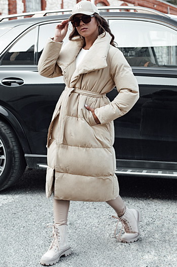 Płaszcz zimowy damski długi pikowany FAVI beżowy Dstreet TY4572