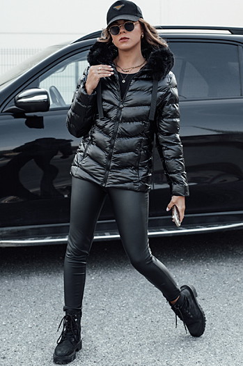 Kurtka zimowa damska pikowana z kapturem MIRIAL czarna Dstreet TY4574