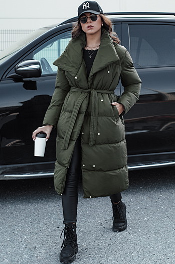 Płaszcz zimowy damski długi pikowany FAVI zielony Dstreet TY4576