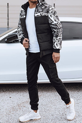 Kurtka zimowa męska pikowana z kapturem czarna Dstreet TX4875