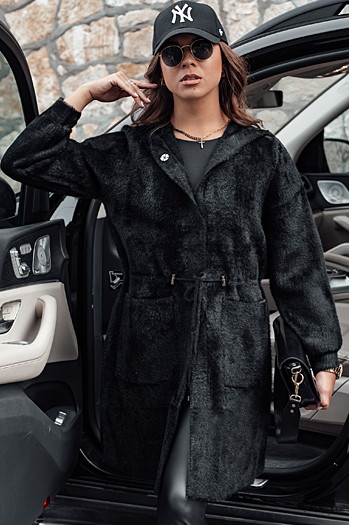 Płaszcz damski długi z kapturem MELBY czarny Dstreet NY0671