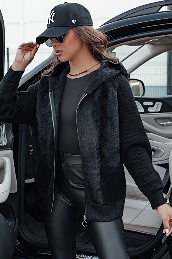 Kurtka alpaka damska krótka KATHERINE z kapturem czarna Dstreet NY0672