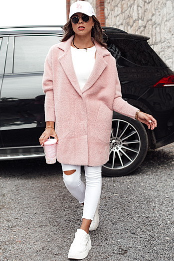 Płaszcz damski alpaka RITA II różowy Dstreet NY0681