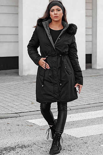 Parka damska zimowa TRENDNEL dwustronna z kapturem czarna Dstreet TY4587