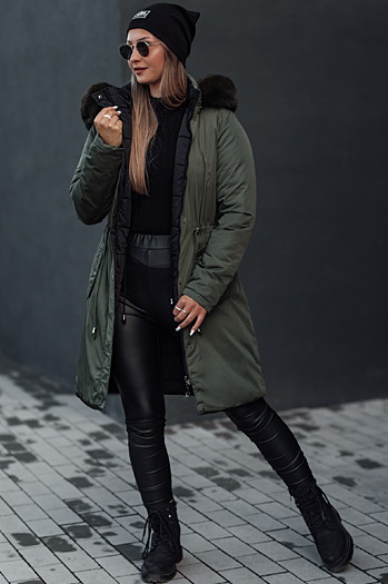 Parka damska zimowa TRENDNEL dwustronna z kapturem  zielona Dstreet TY4589