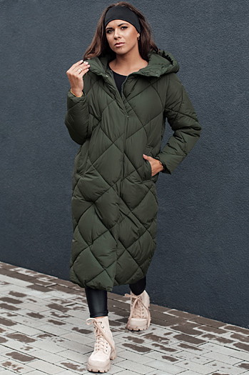 Kurtka zimowa damska pikowana z kapturem FEMACOAT zielona Dstreet TY4597
