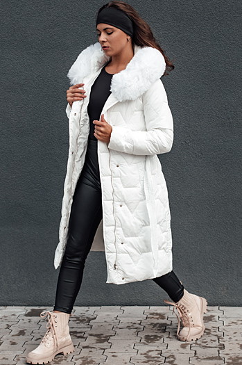 Płaszcz zimowy damski pikowany z kapturem ELENESS biały Dstreet TY4607