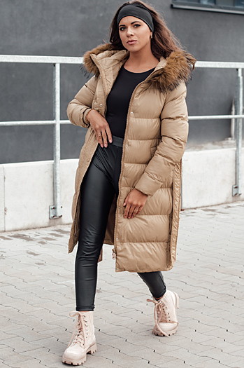 Kurtka zimowa damska pikowana z futerkiem STYLEBELLA beżowa Dstreet TY4609