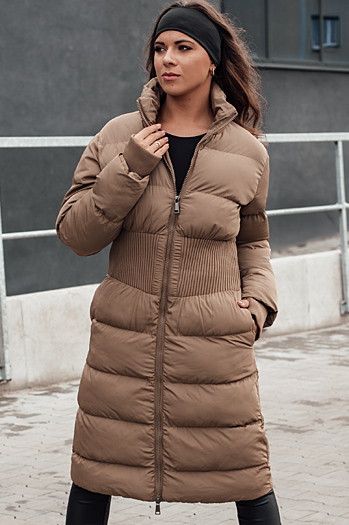 Kurtka damska zimowa długa pikowana FABWARM beżowa Dstreet TY4621