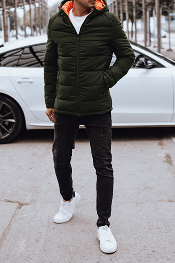 Kurtka męska zimowa pikowana z kapturem zielona Dstreet TX4893