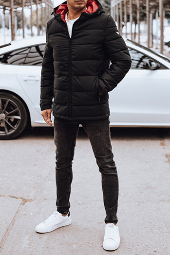 Kurtka męska zimowa pikowana z kapturem czarna Dstreet TX4894