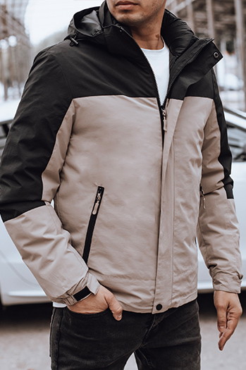 Kurtka męska zimowa z kapturem beżowa Dstreet TX4897