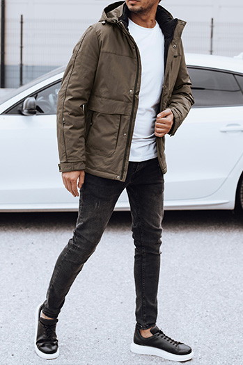 Kurtka męska zimowa z odpinanym kapturem jasnobrązowa Dstreet TX4906