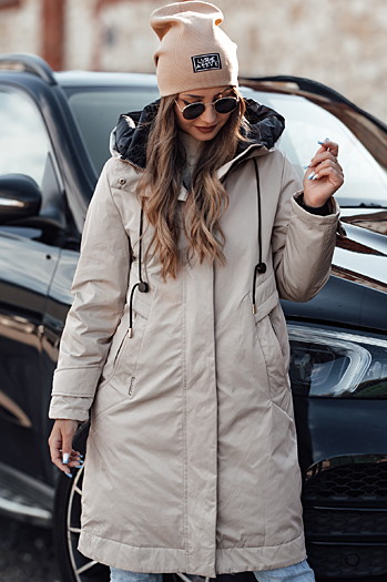 Kurtka zimowa damska ELEGANTI długa z kapturem jasnoszara Dstreet TY4657