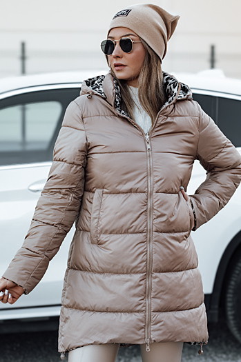 Kurtka damska dwustronna PURRBREEZ długa pikowana z kapturem kamelowa Dstreet TY4660