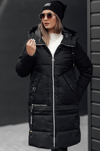 Kurtka zimowa damska NORFFI długa pikowana z kapturem czarna Dstreet TY4663