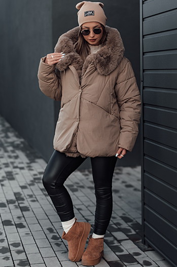 Kurtka damska zimowa LUNAVI pikowana z futerkiem beżowa Dstreet TY4666