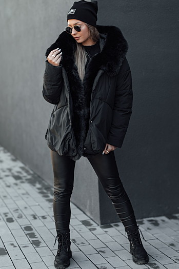 Kurtka damska zimowa LUNAVI pikowana z futerkiem czarna Dstreet TY4667