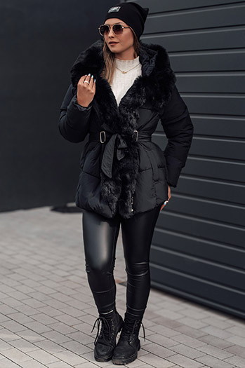 Kurtka damska zimowa FURSOFT pikowana z kapturem czarna Dstreet TY4670