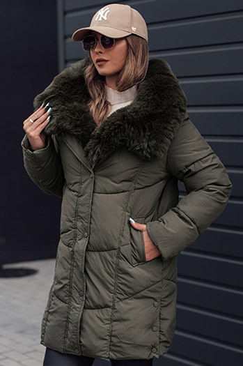 Kurtka damska zimowa MORISIO długa pikowana z kapturem zielona Dstreet TY4671