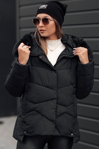 Kurtka damska zimowa FIXMIX pikowana z kapturem czarna Dstreet TY4672