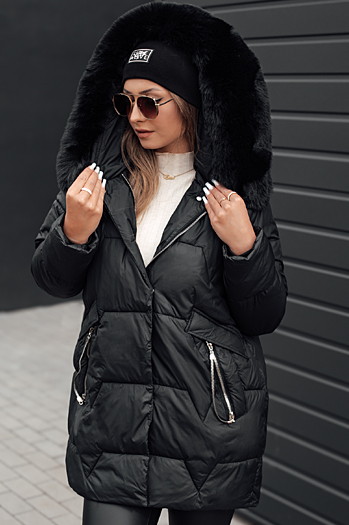 Kurtka damska zimowa FROSTYFIT pikowana z kapturem czarna Dstreet TY4675