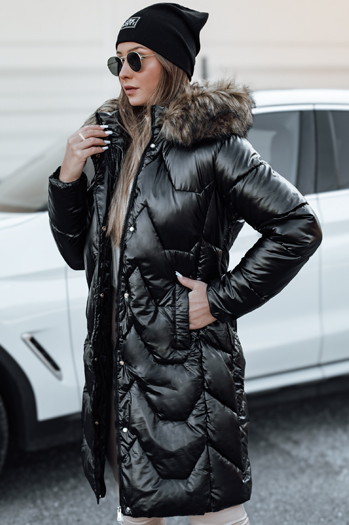 Kurtka damska zimowa ELECIO długa pikowana z kapturem czarna Dstreet TY4681