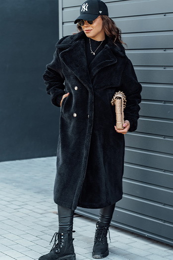 Płaszcz damski zimowy LUXERII długi futerkowy czarny Dstreet TY4688