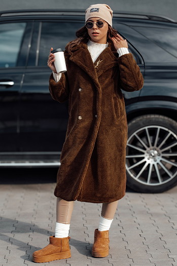 Płaszcz damski zimowy LUXERII długi futerkowy kamelowy Dstreet TY4690