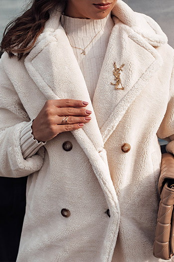 Płaszcz damski zimowy LUXERII długi futerkowy beżowy Dstreet TY4691