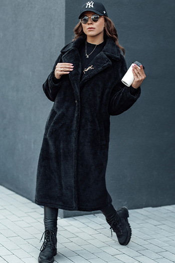 Płaszcz damski zimowy GLAMFUR długi futerkowy czarny Dstreet TY4697